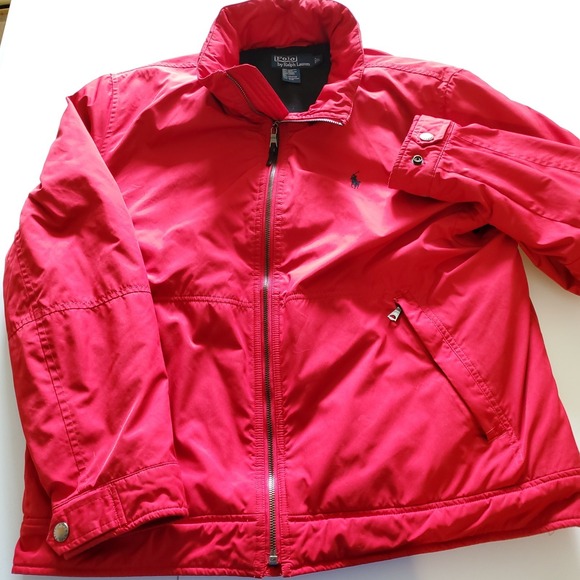 Vintage Polo Ralph Lauren Mens Large Red Zip Fleece Lined Packable Hood Jacket - Picture 2 of 9
